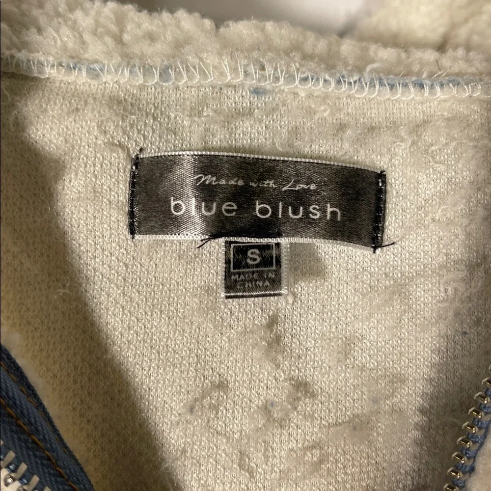 BLUE BLUSH BOUTIQUE WOMENS DENIM SHERPA ZIP UP JACKET SMALL